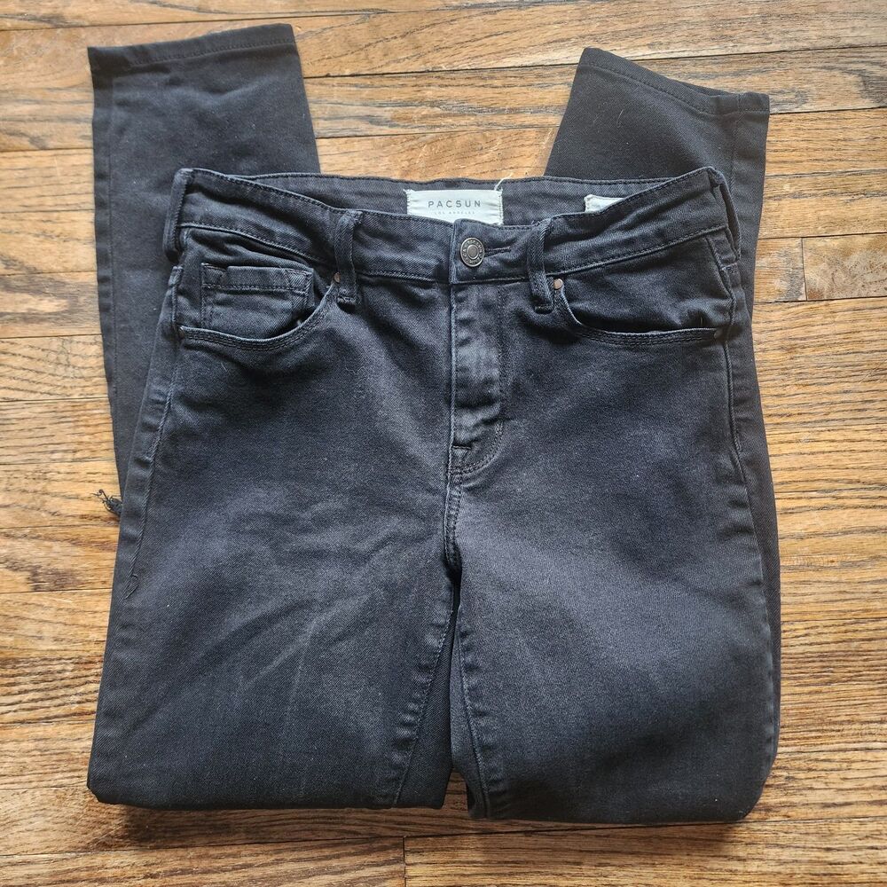 Pacsun Womens High Rise Skinny Ankle Jeans Distressed Size 23 Black Grunge Edgy